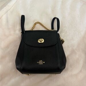 Coach Black Backpack with Gold Chain